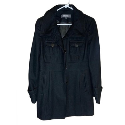 Kenneth Cole Reaction Black Single Breast Pea Coat Recycled Wool Blend Size 10 | eBay US