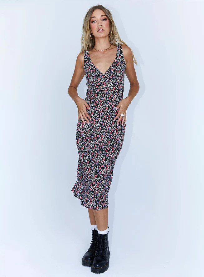 Delta Midi Dress Black Floral | Princess Polly US