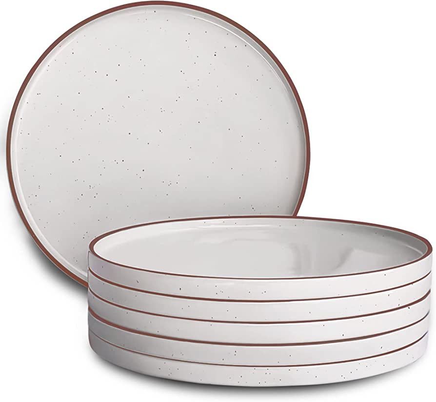 Mora Ceramic Flat Dinner Plates Set of 6, 10.5 in High Edge Dish Set - Microwave, Oven, and Dishw... | Amazon (US)