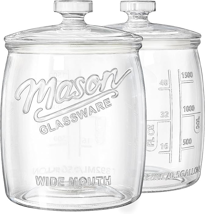 2 Pack Cookie Jar, 1/2 Gallon Glass Storage Containers with Airtight Lids, Wide Mouth Food Jars &... | Amazon (US)