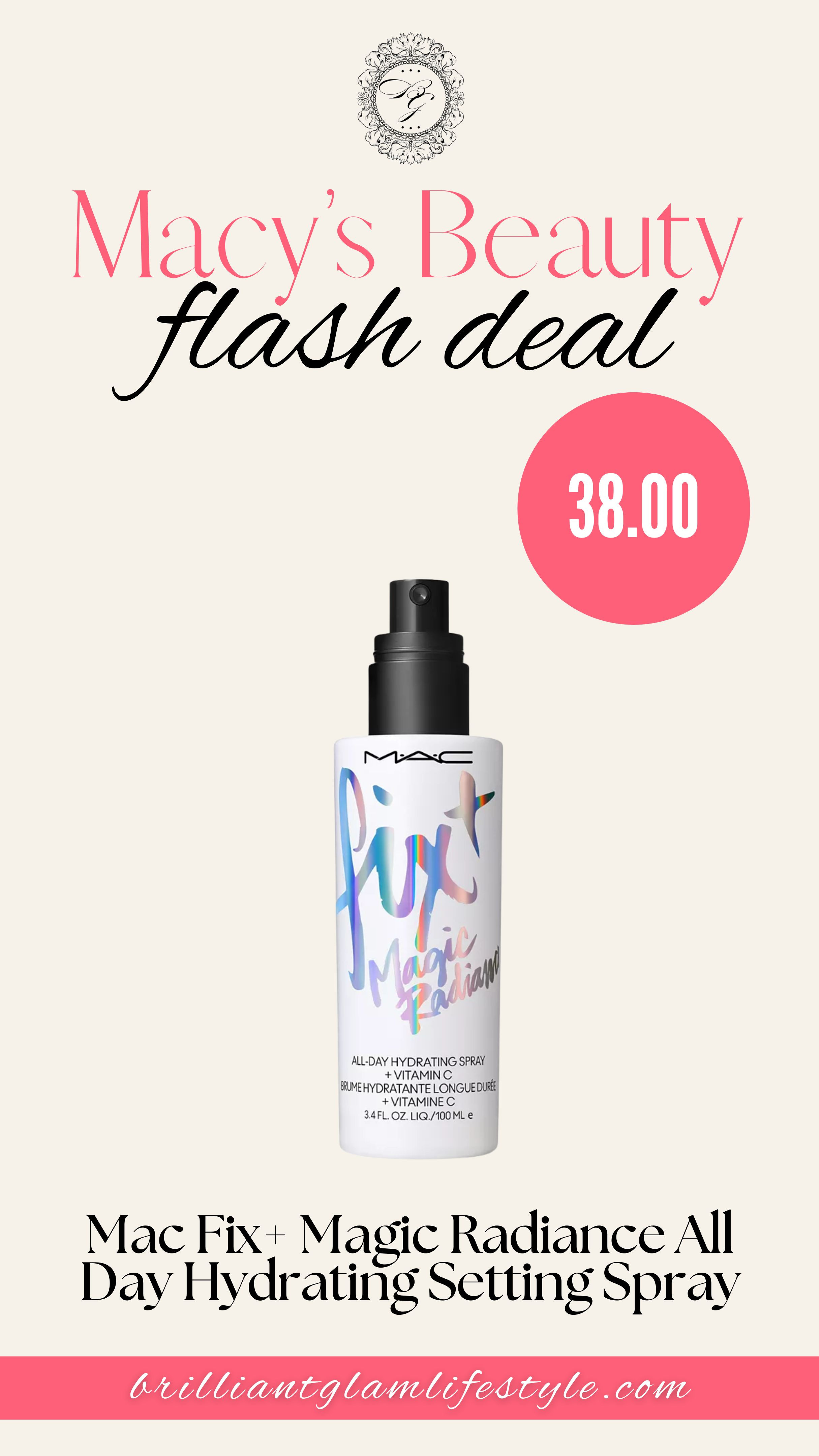 Glow that lasts all day ✨
MAC Fix+ Magic Radiance Hydrating Setting Spray locks in makeup while boosting skin with radiant, all-day hydration.
#MacFixPlus #MacysBeauty #GlowMist #HydratingSpray #RadiantSkin #MakeupEssential 

 #LTKmorningroutine #LTKU #LTKSaleAlert