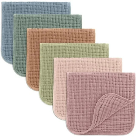Comfy Cubs Muslin Burp Cloths - Large 100% Cotton Washcloths, 6 Layers (Multicolor, 6-Pack, 20"X10") | Walmart (US)
