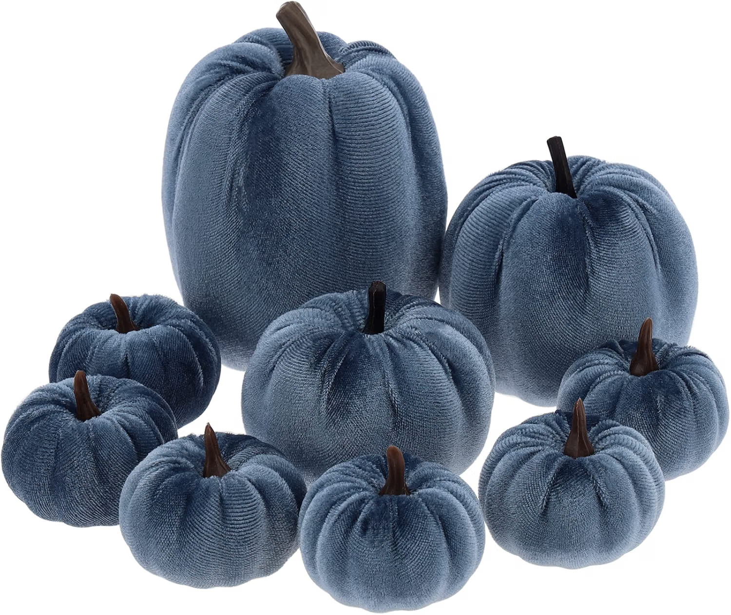 Faux Blue Velvet Pumpkin Artificial Fall Foam Pumpkin Decor 9 Pcs | Amazon (US)