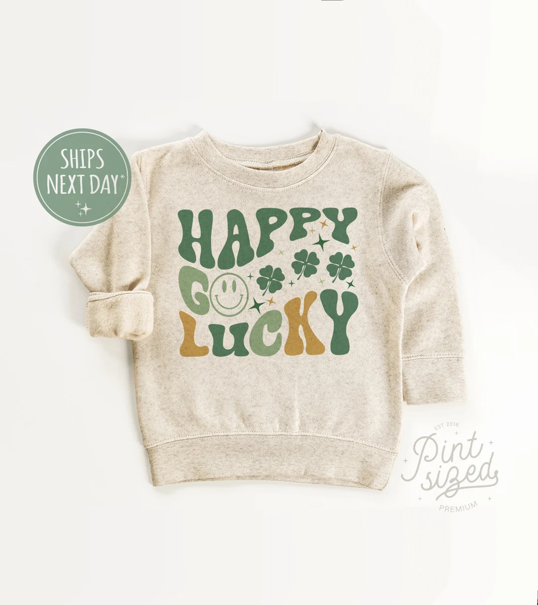 Happy Go Lucky Lucky Kids Sweatshirt St Patrick's Day Kids Pullover Retro Natural Crew Neck - Ets... | Etsy (US)
