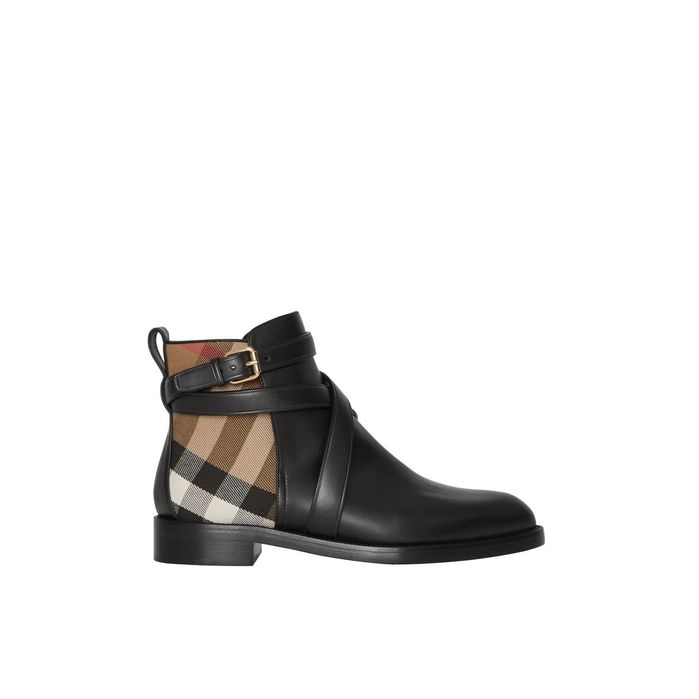 Burberry House Check And Leather Ankle Boots | Harvey Nichols (Global)