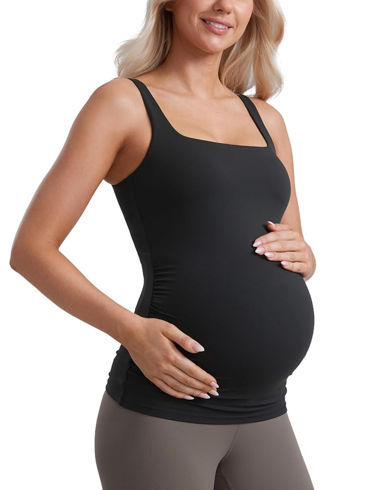 CRZ YOGA Butterluxe Womens Square Neck Maternity Tank Tops Ruched Sleeveless Pregnancy Yoga Tee S... | Amazon (US)