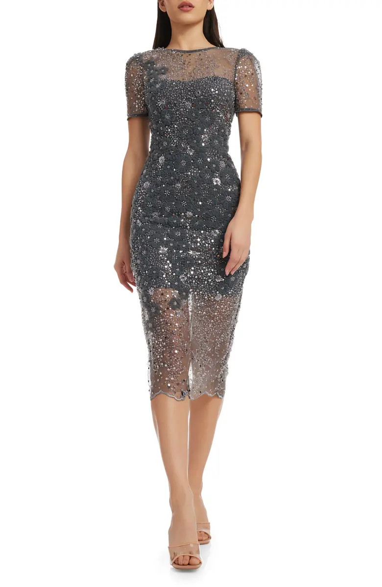 Lia Sequin Illusion Mesh Overlay Midi Cocktail Dress | Nordstrom