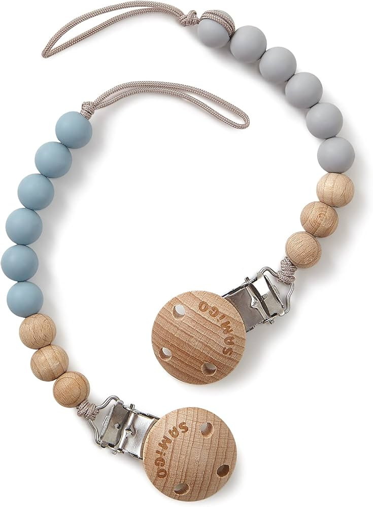 SAMiGO Pacifier Clips for Baby Boys Pacifier Holders Silicone Paci Binky Clips - 2 Pack | Amazon (US)