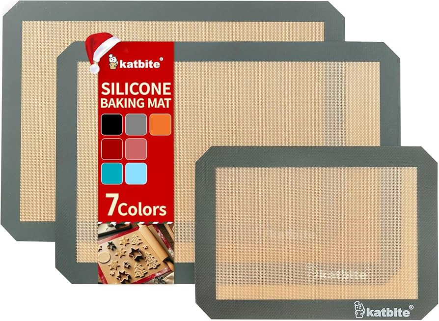 Silicone Baking Mat, Katbite Large Baking Mat Set of 3-2 Half Sheets Mats (11 5/8" x 16 1/2") + 1... | Amazon (US)