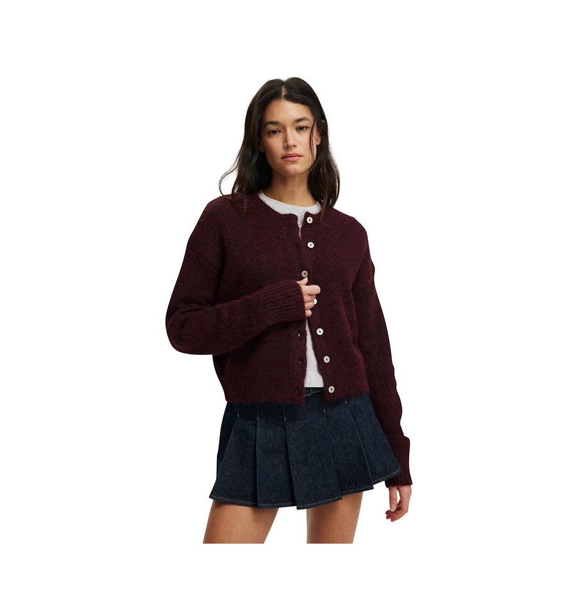 Cotton On Women's Lofty Luxe Crew Cardigan - Deep pomegranate | Macy's