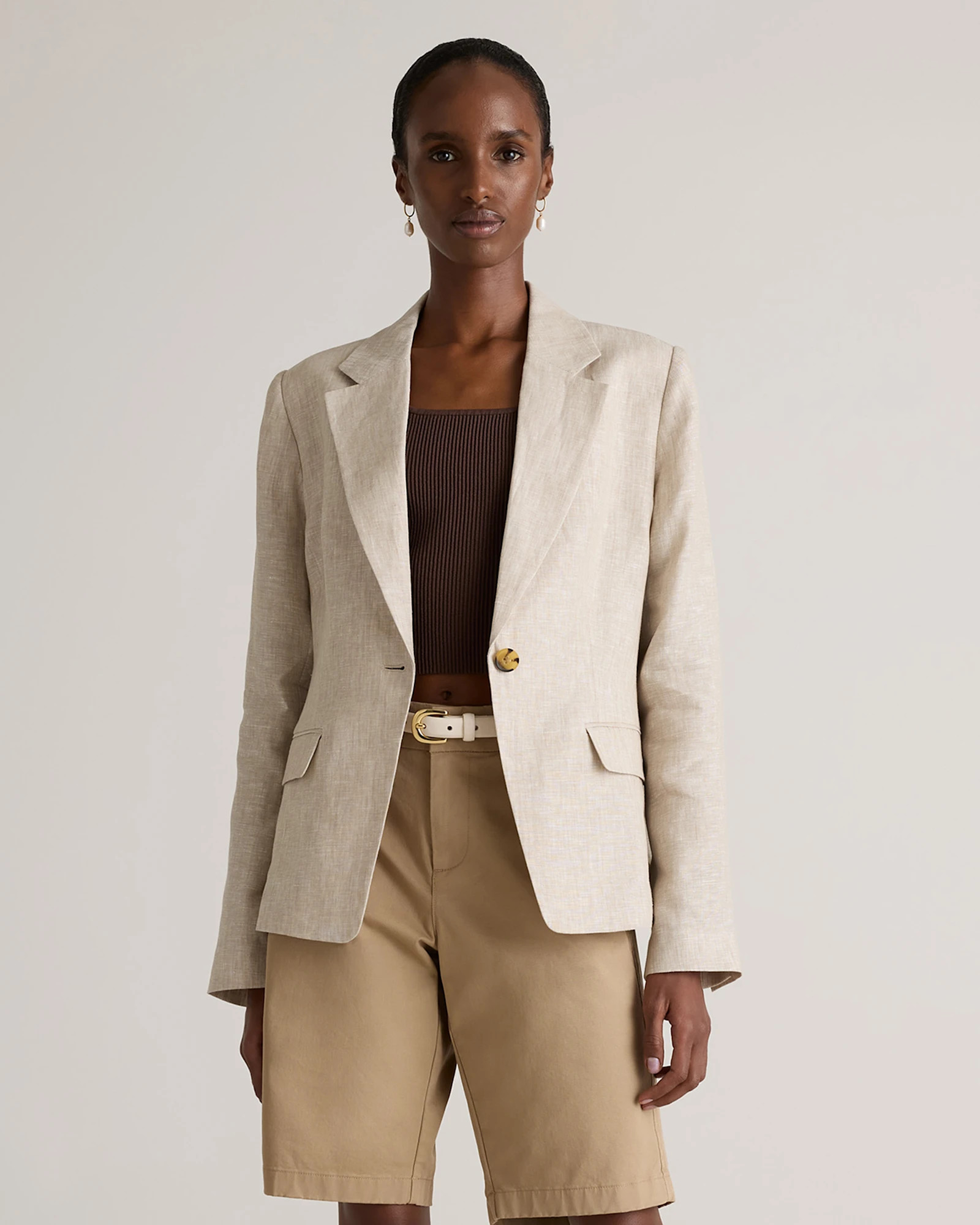 Quince | Women's 100% European Linen Structured Blazer in Black, Size XL | Quince