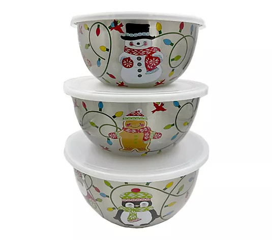 Temp-tations Seasonal Set of 3 Stainless Steel Bowls w/ Decals - QVC.com | QVC