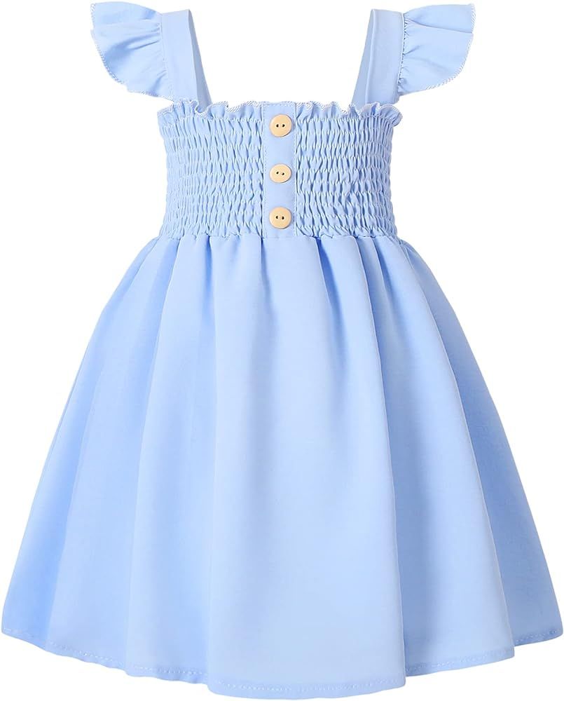 JEELLIGULAR Toddler Dress Ruffle Sleeveless Button Down Denim Dress for Toddler Girls Summer Beach C | Amazon (US)