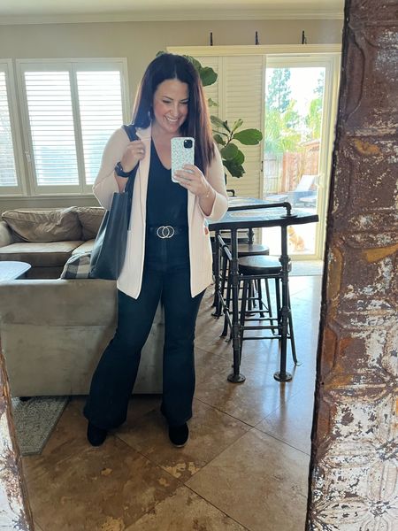 Abercrombie flares have been my favorite for the past year. These are curve love in the extra short length. My sweater blazer is a couple seasons ago from J.Crew. I’ve linked this year’s version.

Winter work wear
Teacher outfit
Petite style

#LTKover40 #LTKstyletip #LTKworkwear