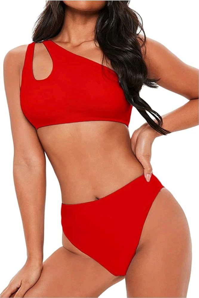 FAFOFA Women's Bikini Set Cutout One Shoulder High Waist Two Piece Swimsuit | Amazon (US)