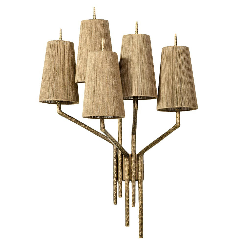 Palecek Renee Coastal Beach Natural Jute Rope Antique Brass Metal Armed Sconce | Kathy Kuo Home