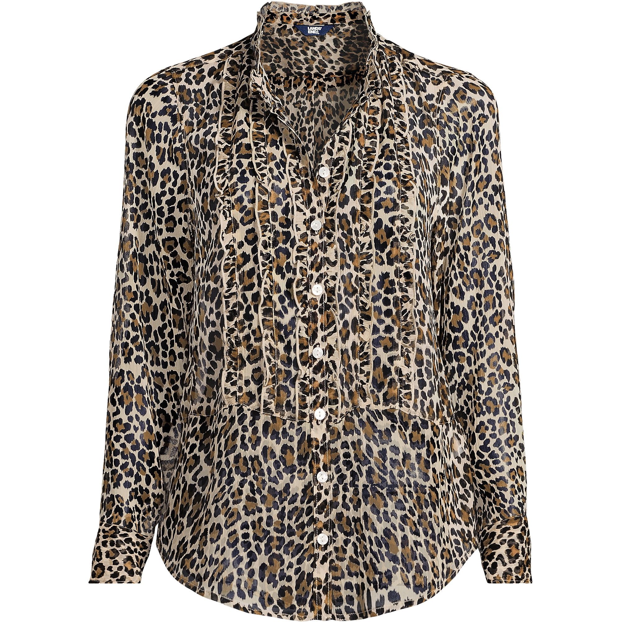Women's Chiffon Ruffle Front Long Sleeve Top | Lands' End (US)