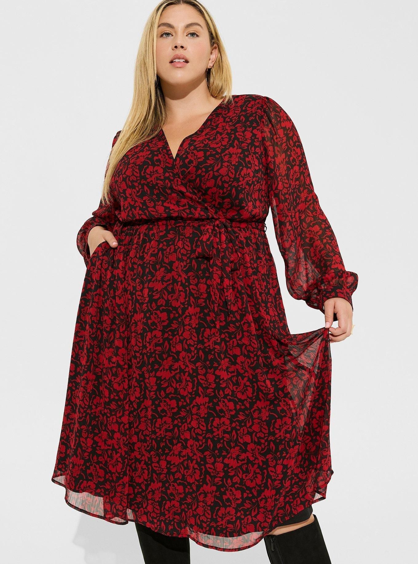 Midi Crinkle Chiffon Surplice Balloon Sleeve Dress | Torrid (US & Canada)