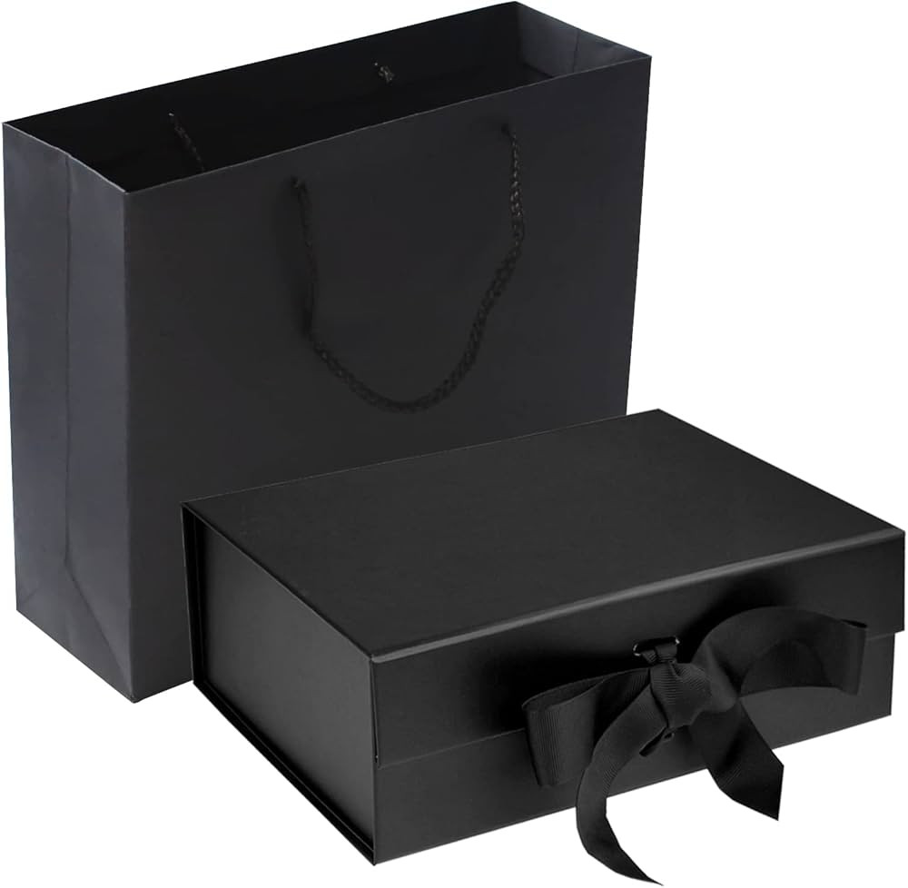 RUIFYRAY Black Luxury Magnetic Gift Box with Lid, Ribbons and Gift Bag, Medium Size-9.4x7x3 Inche... | Amazon (US)