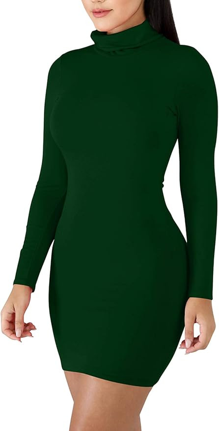 cailami Women's Sexy Basic Long Sleeve Turtleneck Bodycon Club Mini Dress | Amazon (US)