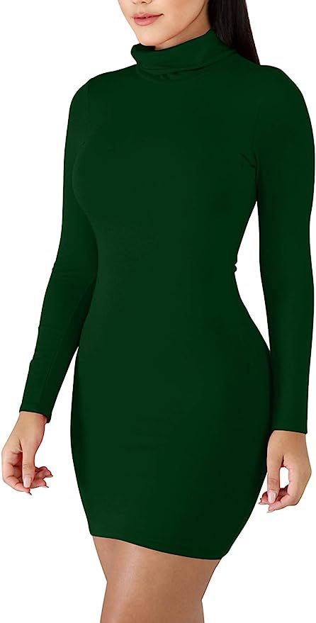 cailami Women's Sexy Basic Long Sleeve Turtleneck Bodycon Club Mini Dress | Amazon (US)