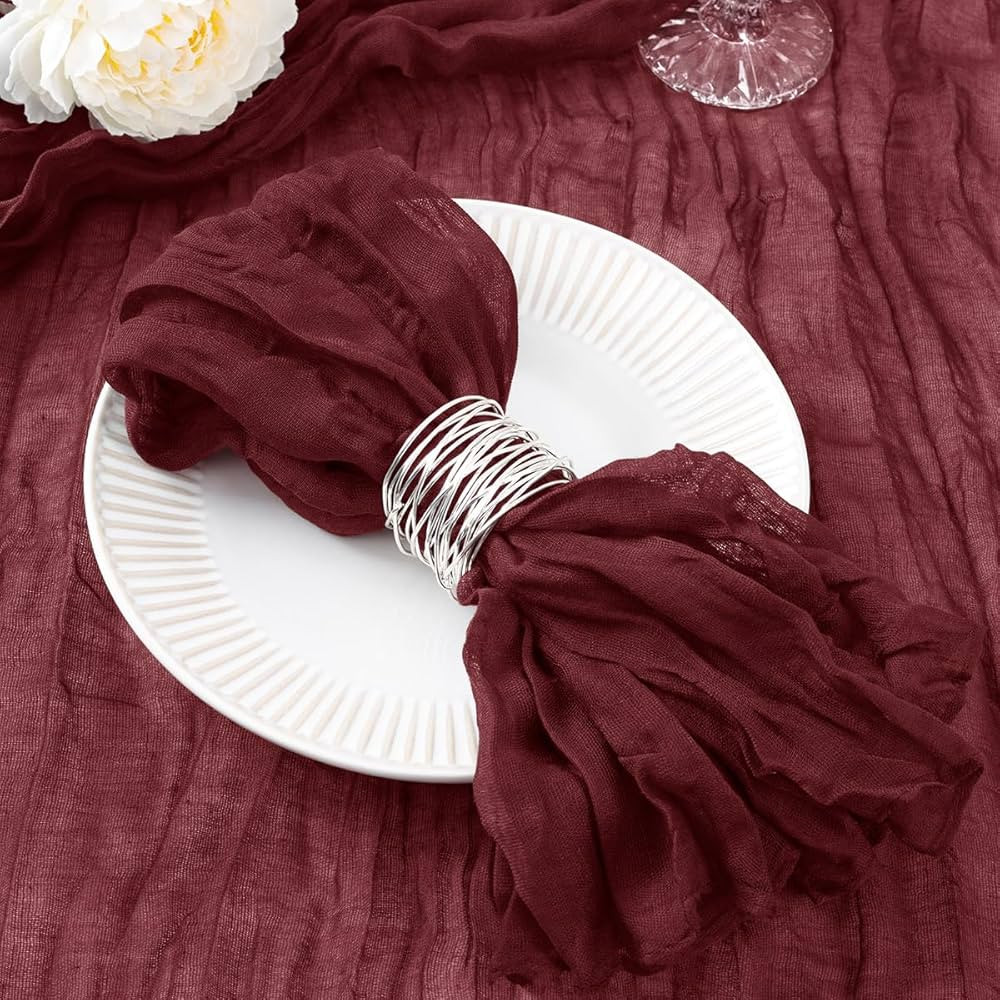 12 Pack Burgundy Red Cheesecloth Napkins Fall Thanksgiving Cloth Napkins Set of 12 Burgundy Dinne... | Amazon (US)