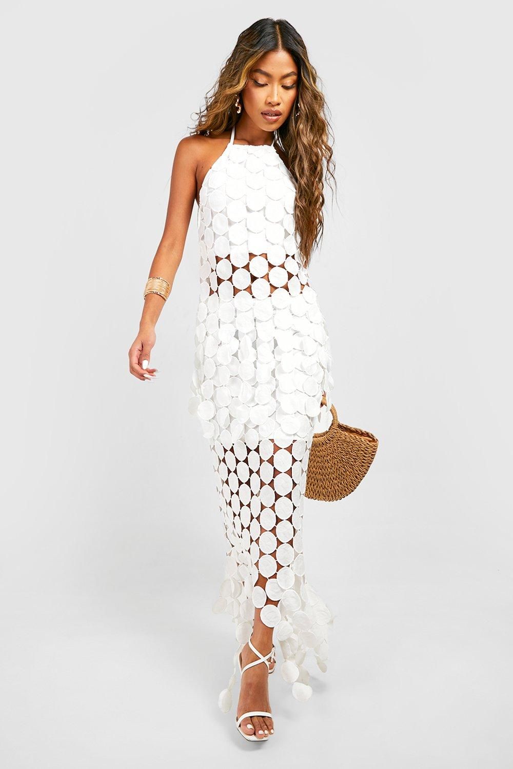 Womens Disk Crochet Asymmetric Hem Maxi Skirt - White - 10 | Boohoo.com (US & CA)