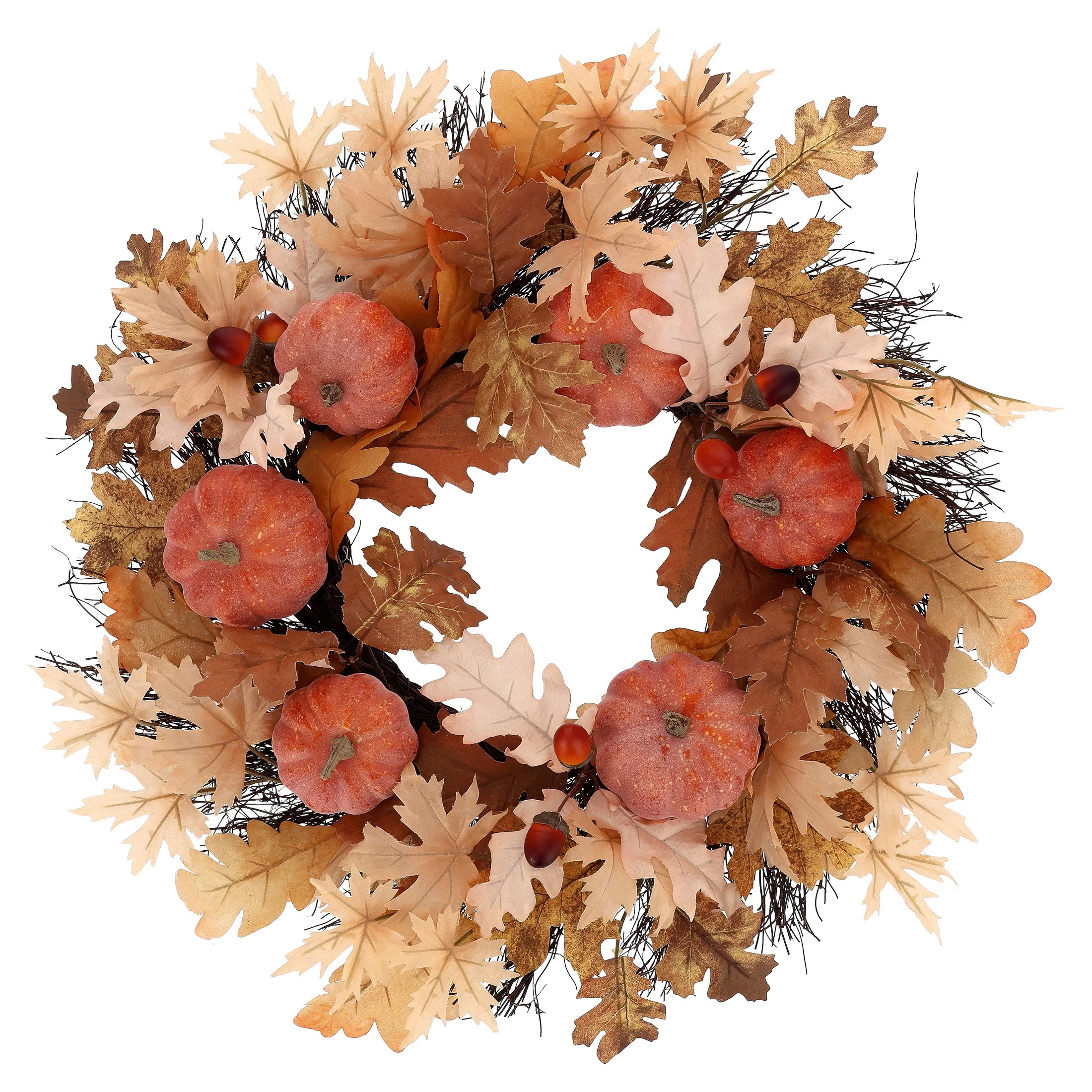 Pumpkins and Leaves Wreath, 22", Multicolor, Fall by Way To Celebrate - Walmart.com | Walmart (US)