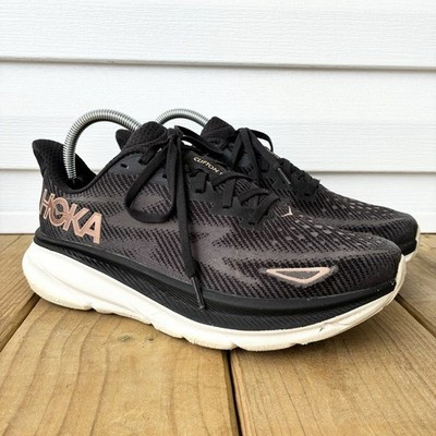Hoka One One Clifton 9 Cushioned Running Walking Shoes Black Rose Gold Womens 9 | eBay US