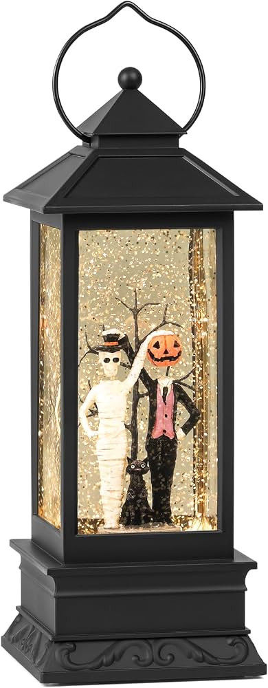 Halloween Snow Globes, Skull and Black Cat Scene Snow Globes, Glittering Lantern with Timer, Snow... | Amazon (US)