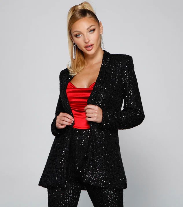 Showtime Chic Sequin Long Blazer | Windsor Stores