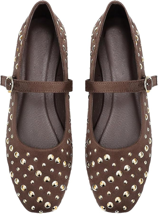 Milumia Women's Studded Ballet Flats Closed Square Toe Slip on Dressy Casual Ballerina Shoes | Amazon (US)