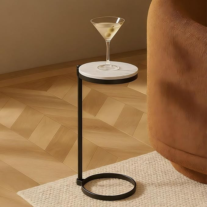 TEHOME Black Marble Drink Table Metal Martini Round Small Drink Side Table for Couch Marble C Sha... | Amazon (US)