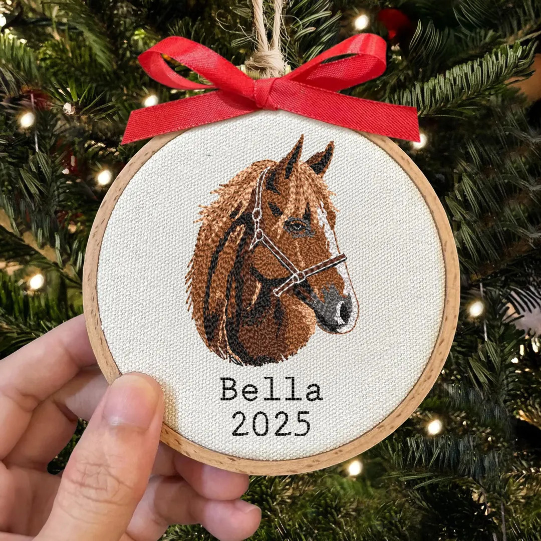 Custom Embroidered Horse Portrait Ornament, Personalized Horse Photo Christmas in Hoop, Horse Lov... | Etsy (US)