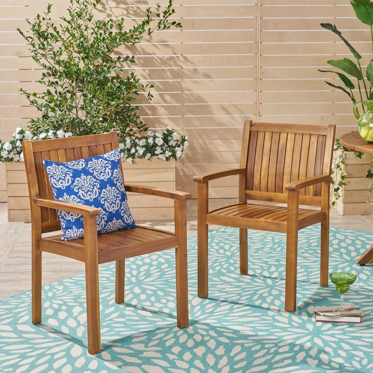 Caroline Outdoor Acacia Wood Dining Chairs, Set of 2, Teak | Walmart (US)
