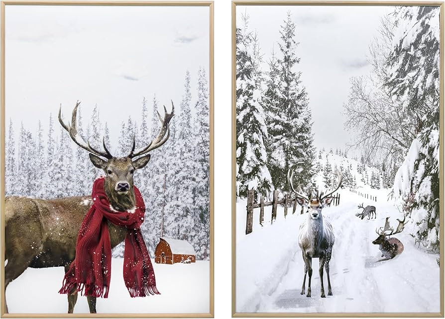 ArtbyHannah 12x16 Inch Christmas Canvas Wall Art, 2 Pack Framed Christmas Wall Decor, Winter Wall... | Amazon (US)