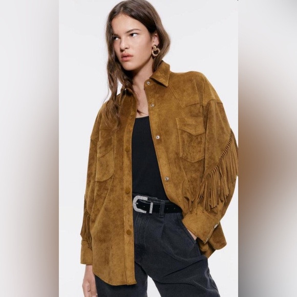 Zara Faux Suede Fringe Shirt Jacket size M | Poshmark