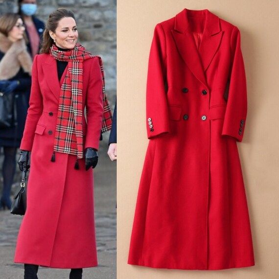 Kate Middleton Wool Red Coat Long Double Lapel Blazer Style | Etsy | Etsy (US)