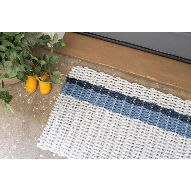 Nautical Rope Doormat - Fog with Glacial Bay & Navy Stripe | Cailini Coastal