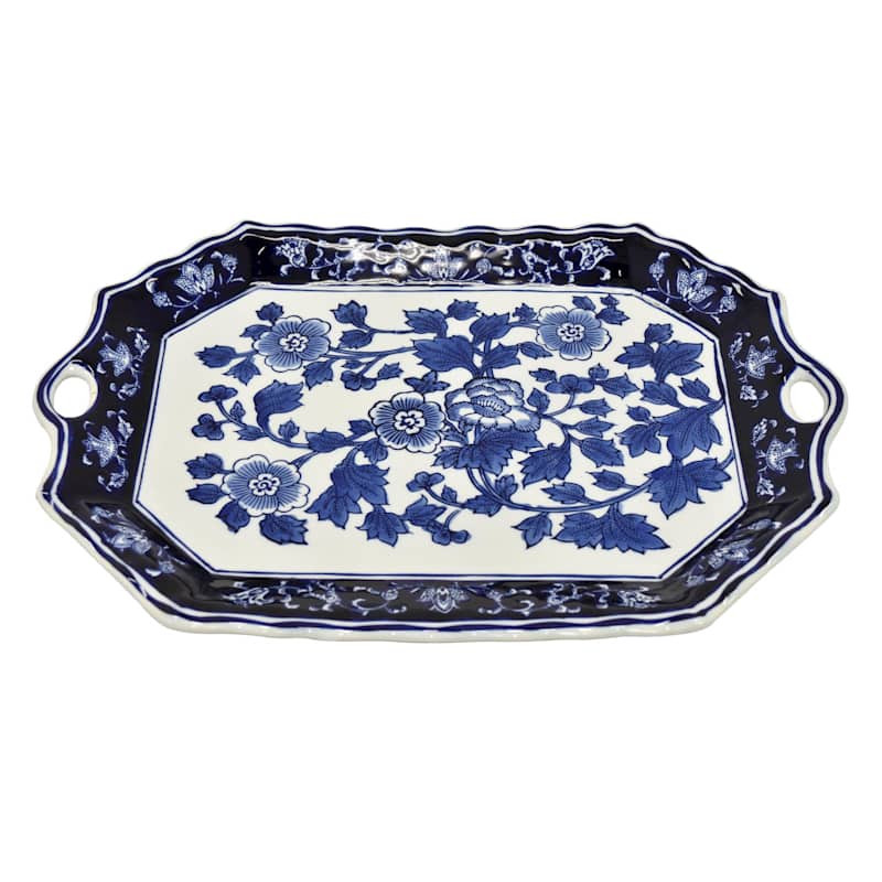 Blue & White Chinoiserie Tray, 18.3" | At Home
