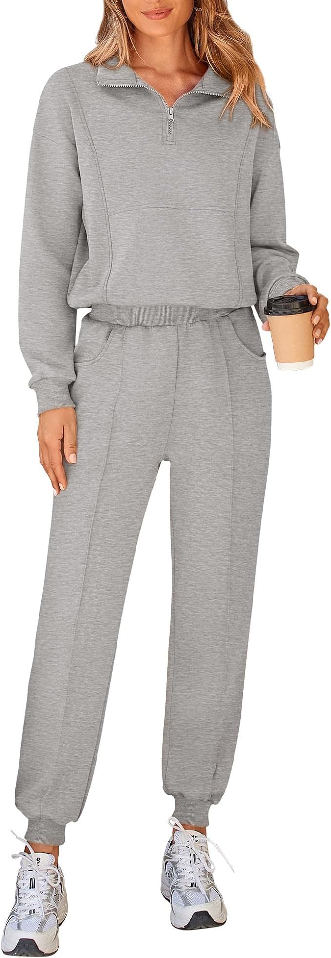 BTFBM Women 2024 Two Piece Tracksuits Sweatsuits Fall Winter Clothes Quarter Zip Sweatshirt Jogge... | Amazon (US)
