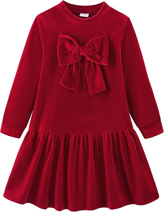 Girls Long Sleeve Dress: Toddler Girl Velvet Bow Tie Christmas Dresses for Casual Winter Holiday ... | Amazon (US)