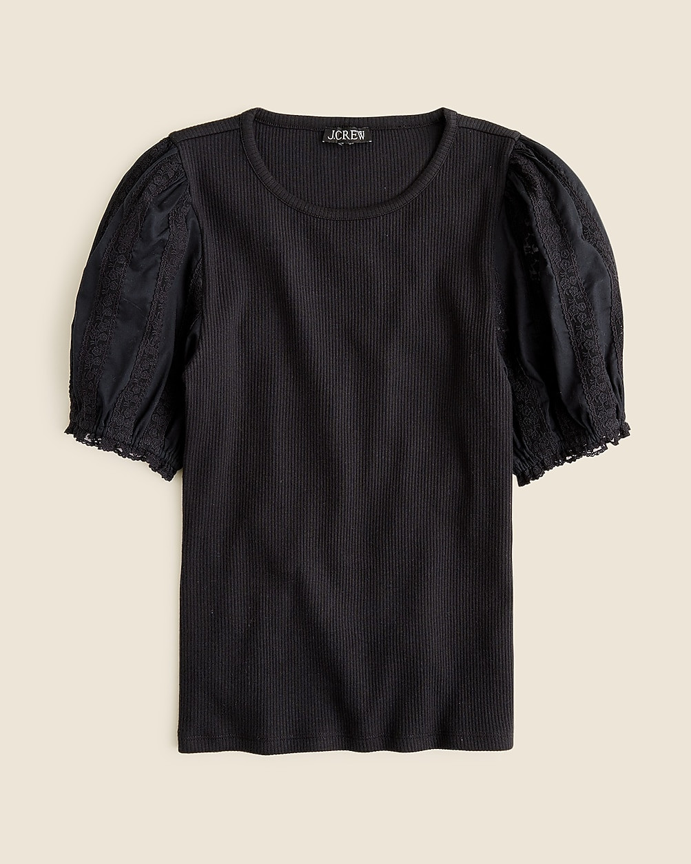 Vintage rib top with lace puff sleeves | J. Crew US