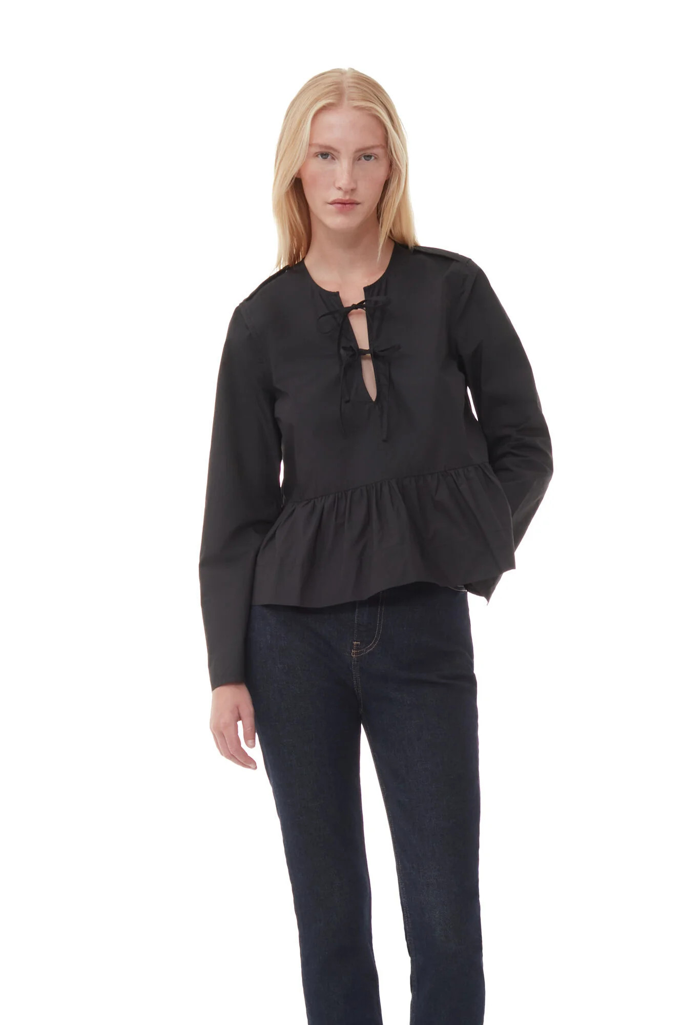 Poplin Frill Blouse- Black | Bette's