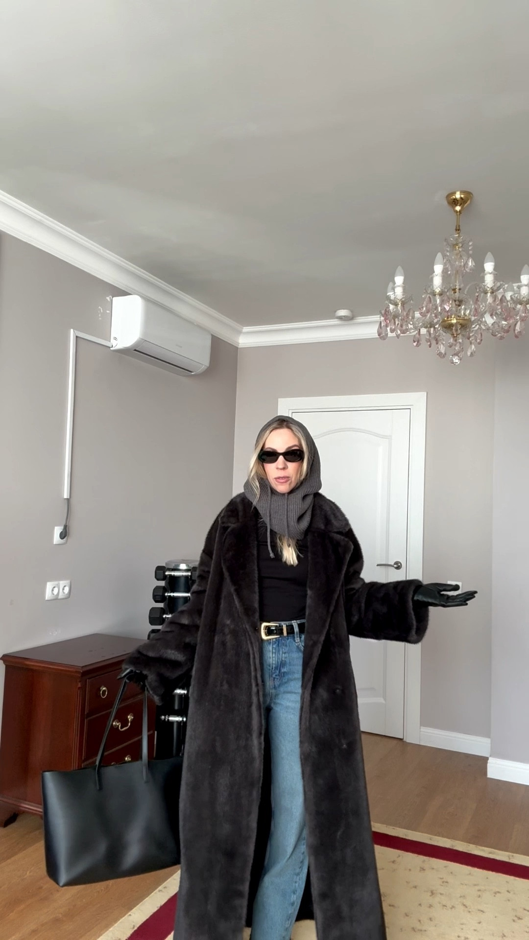 Dark gray shearling coat, gray balaclava, @Zara straight leg jeans, YSL western belt, black western boots, faux fur coat outfit idea with jeans 

#LTKgrwm #LTKOver40 #LTKootd