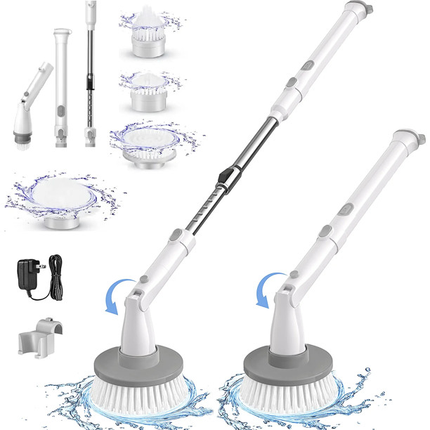 Homitt Electric Spin Scrubber 2 Speeds, 4 Brush Heads & Extension Arm, 1.5H Cordless Shower Scrub... | Walmart (US)