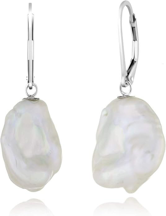 925 Sterling Silver Lever-back Dangle Earrings 13-15mm Coin Keshi Pearls | Amazon (US)