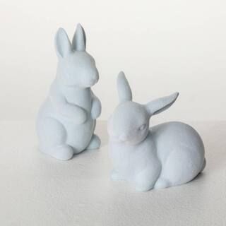 SULLIVANS 5.5 in. And 4.25 in. Blue Velveteen Bunny Set of 2, Ceramic N3063 - The Home Depot | The Home Depot