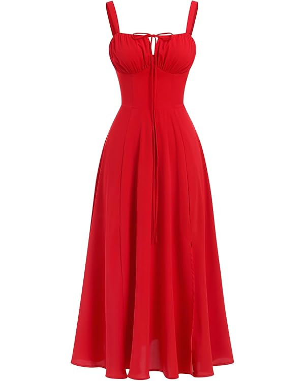 ABEHIK Women Floral Corset Dress Summer Dress 2026 Boho Flowy Slit Lace Up Midi Dresses Going Out... | Amazon (US)