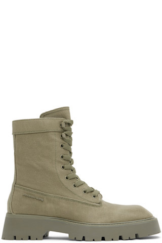 Khaki Throttle Lace-Up Ankle Boots | SSENSE